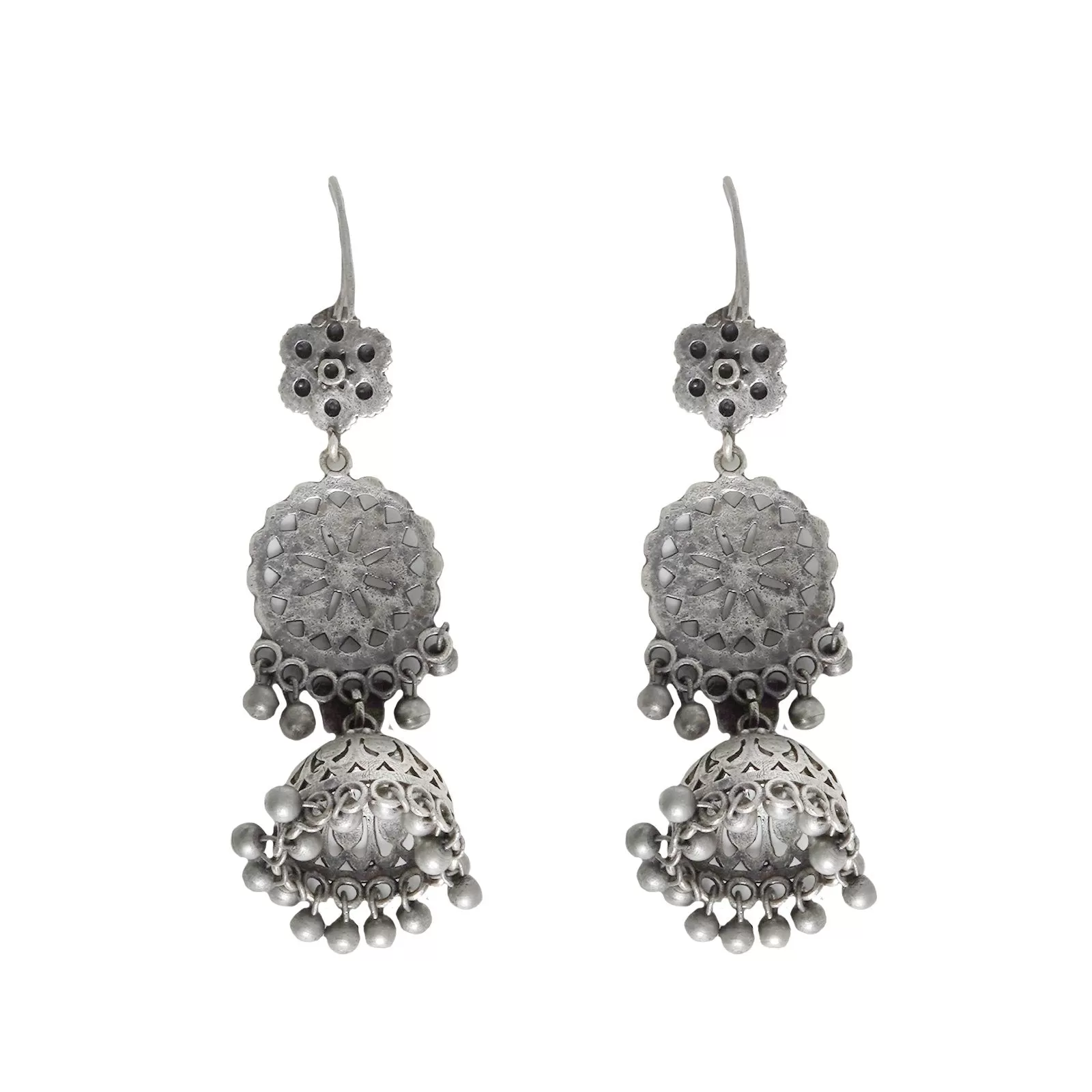 Teejh Anushreya Floral Silver Oxidised Jhumki