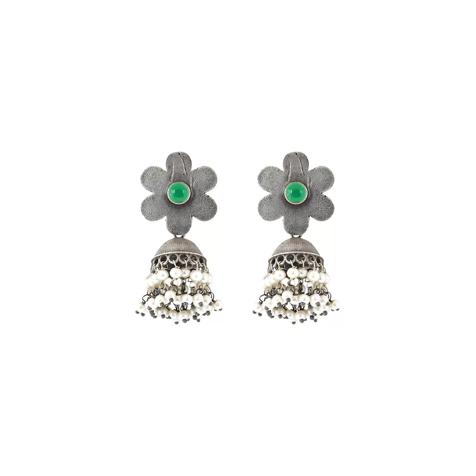 Teejh Anwita Green Stone Silver Oxidised Earrings