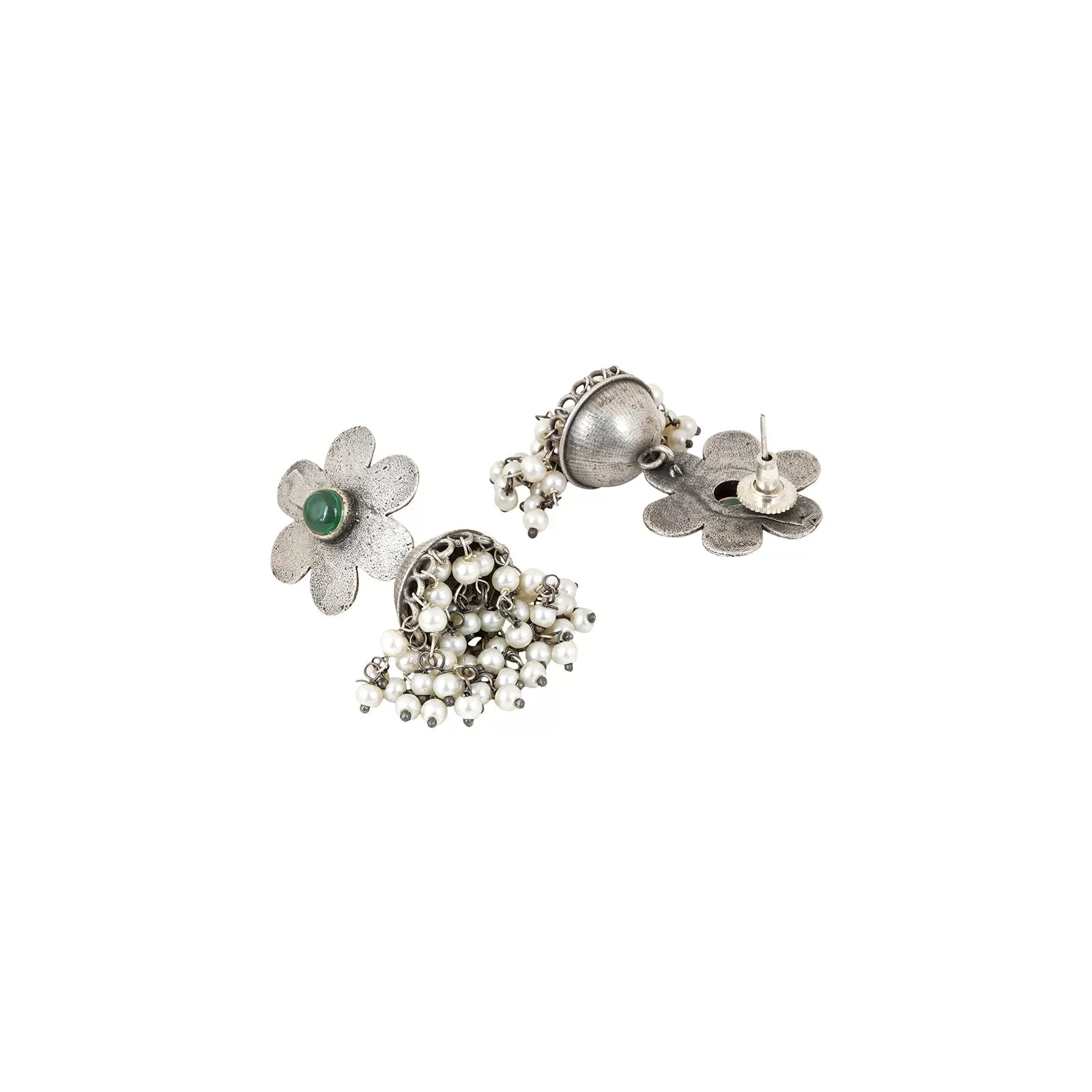 Teejh Anwita Green Stone Silver Oxidised Earrings