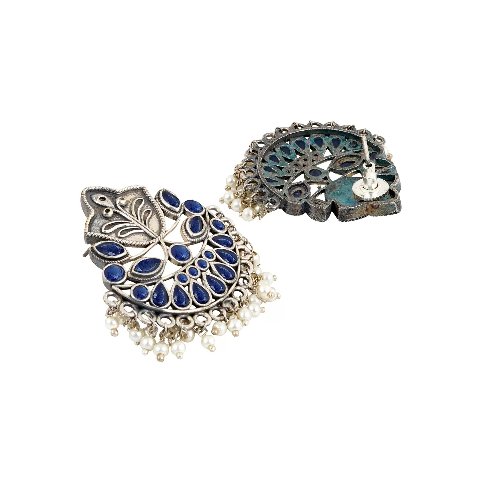 Teejh Nimrat  Blue Stone Silver Oxidised Earrings