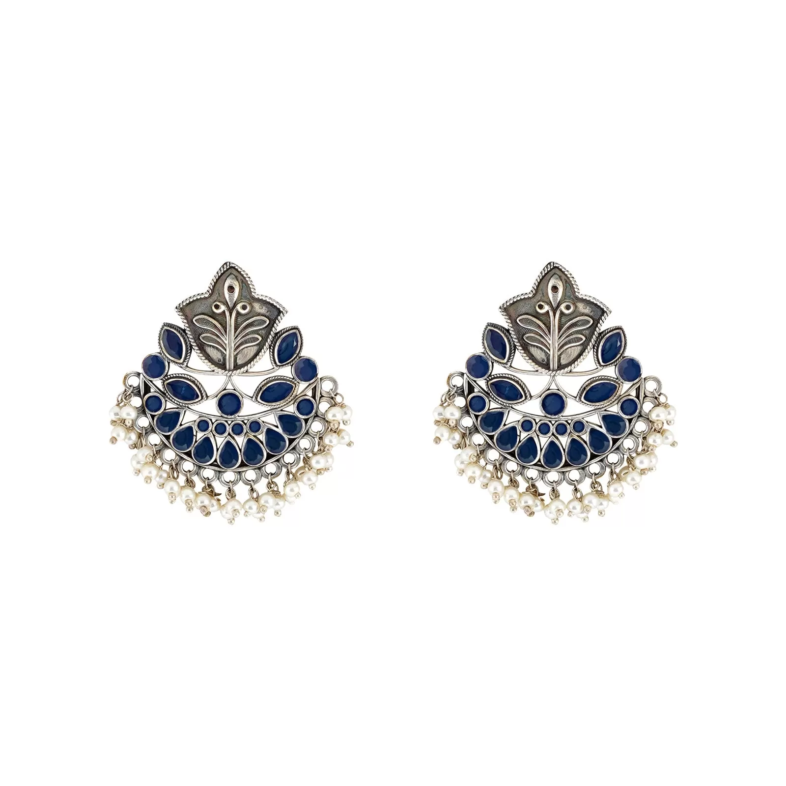 Teejh Nimrat  Blue Stone Silver Oxidised Earrings