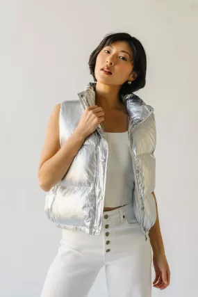 The Galveston Shiny Metallic Puffer Vest in Silver