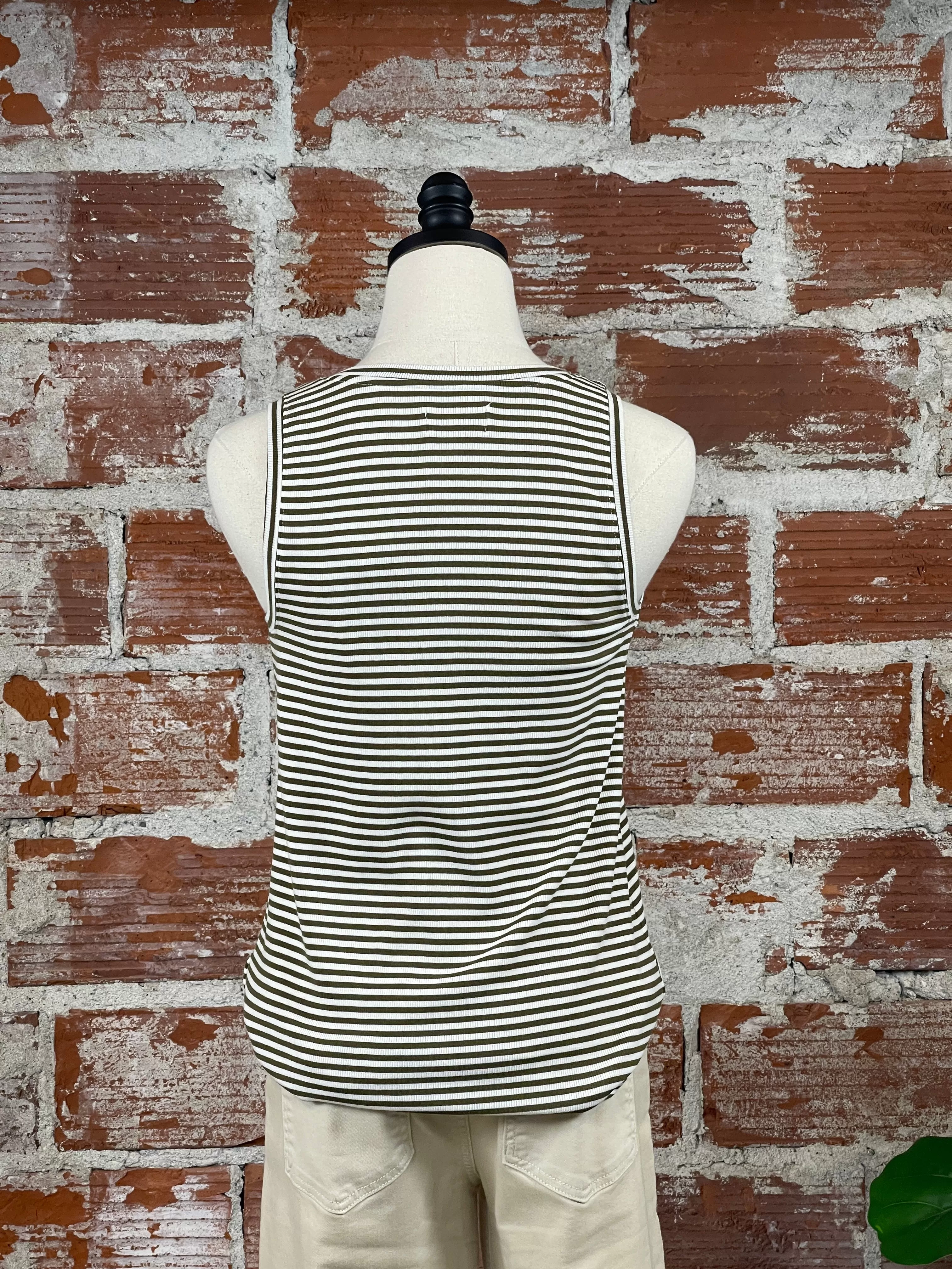 Thread & Supply Sinclair Tank in White & Army Stripe