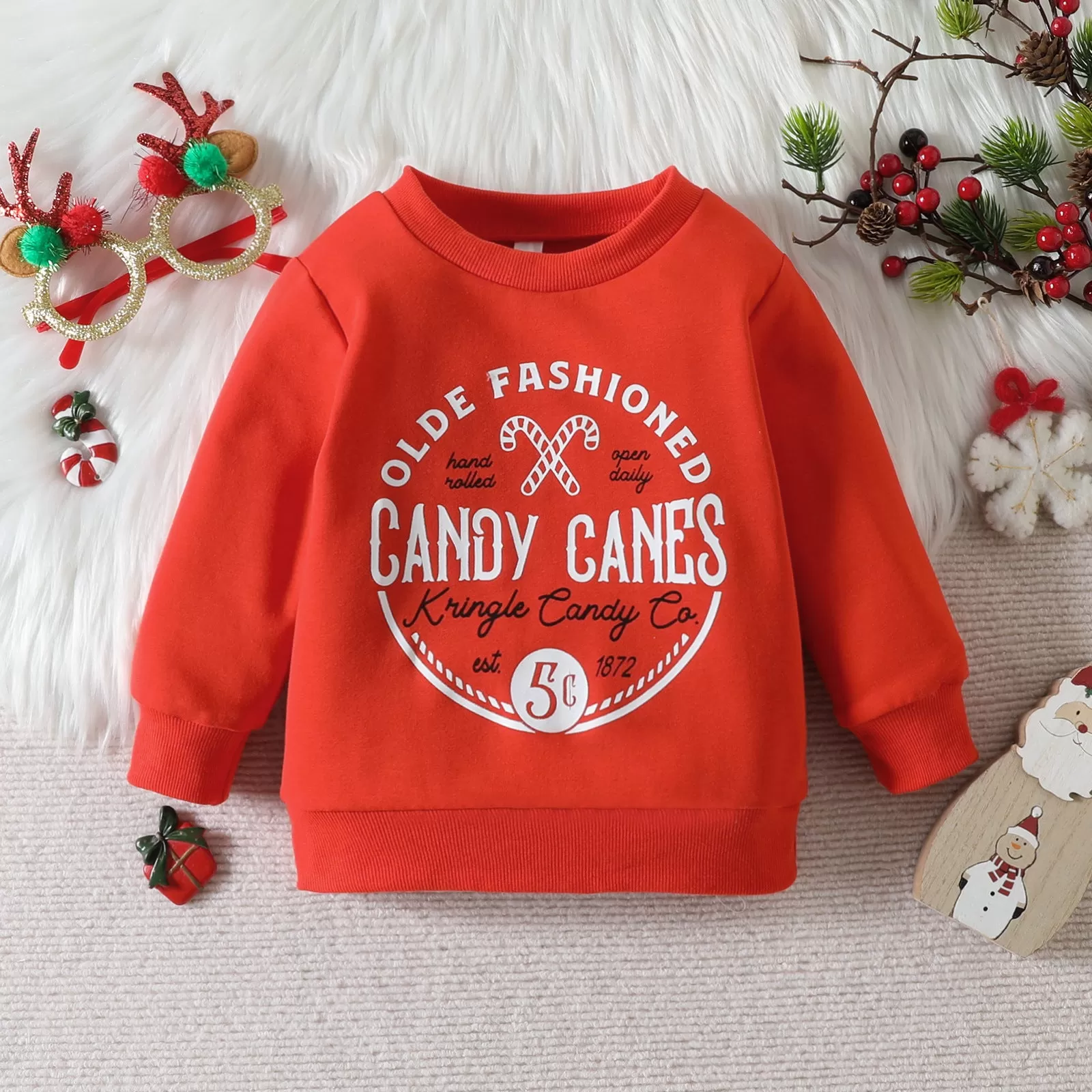 Toddler Boys Girls Solid Color Cartoon Christmas Letter Print Long-sleeved Sweatshirt