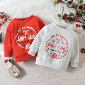 Toddler Boys Girls Solid Color Cartoon Christmas Letter Print Long-sleeved Sweatshirt