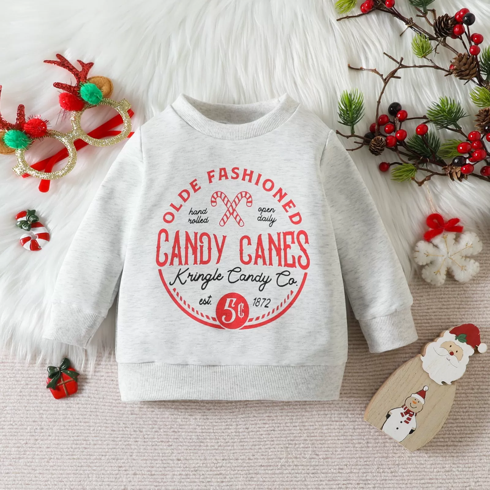 Toddler Boys Girls Solid Color Cartoon Christmas Letter Print Long-sleeved Sweatshirt