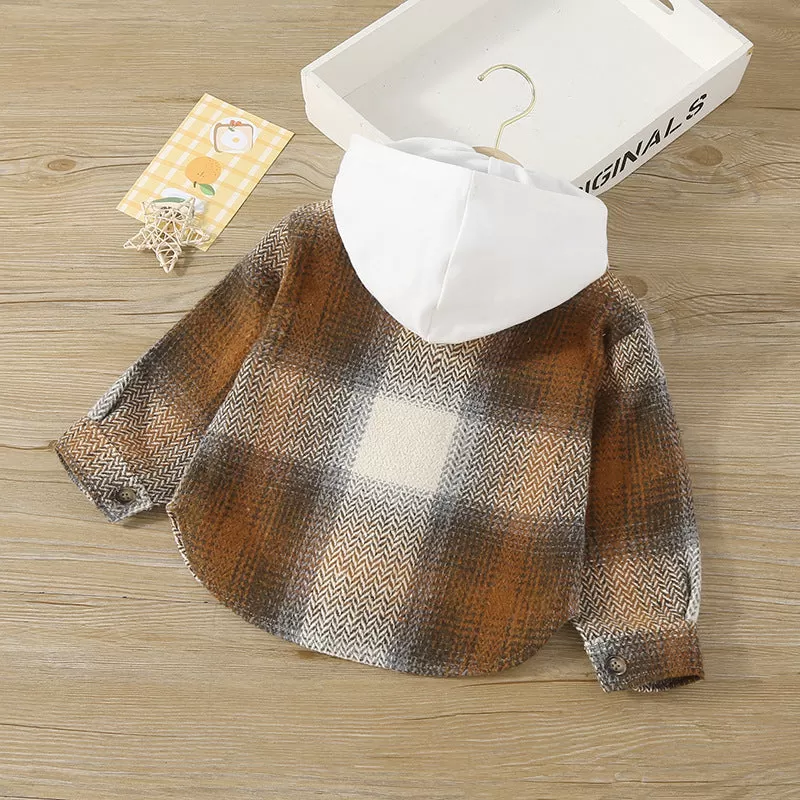 Toddler Girls Hooded Plaid Print Top Jacket