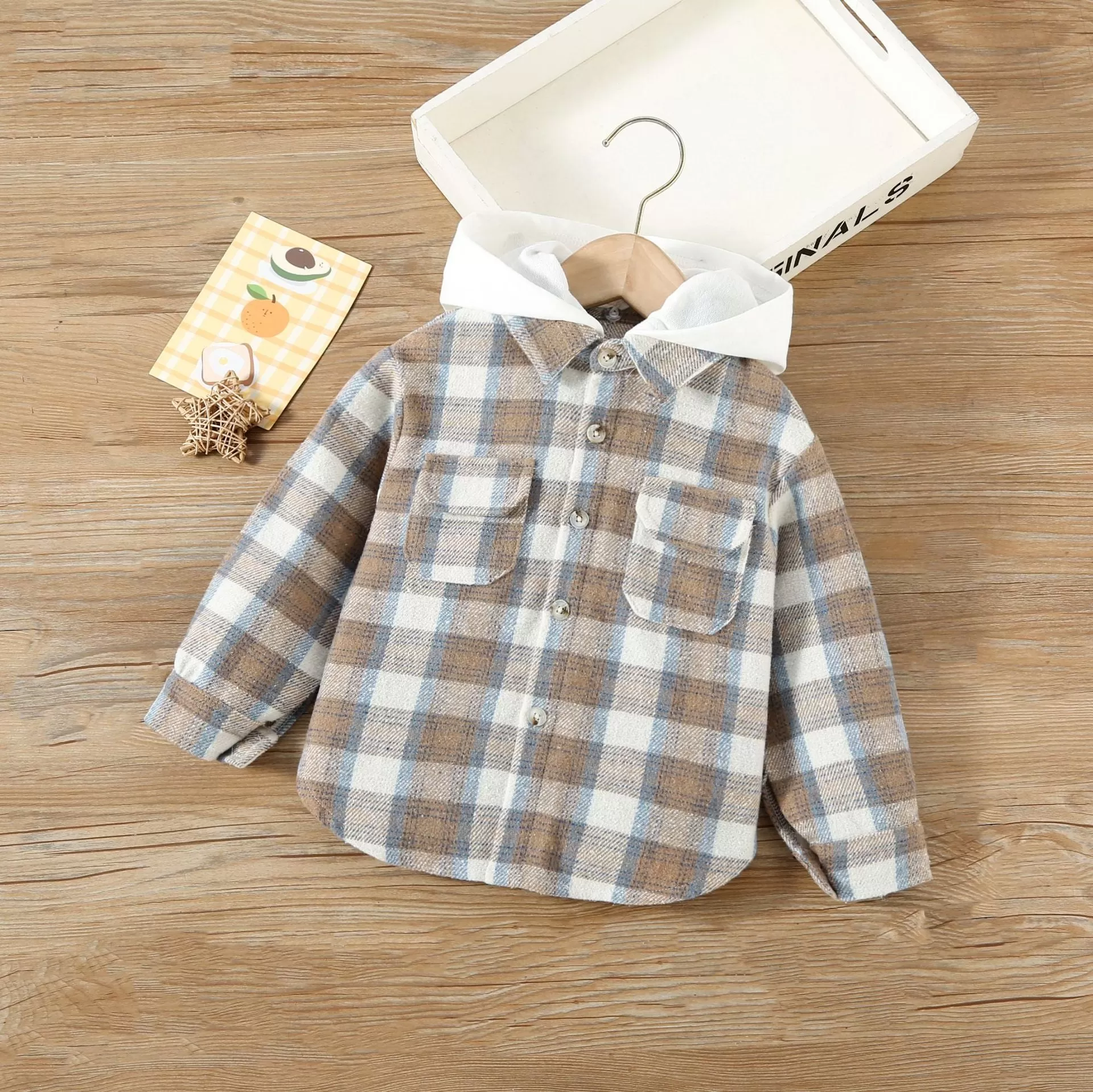 Toddler Girls Hooded Plaid Print Top Jacket