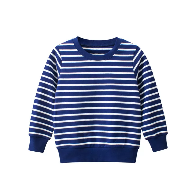 Toddler Kid Blue Striped Round Neck Long Sleeve Pullover Sweater