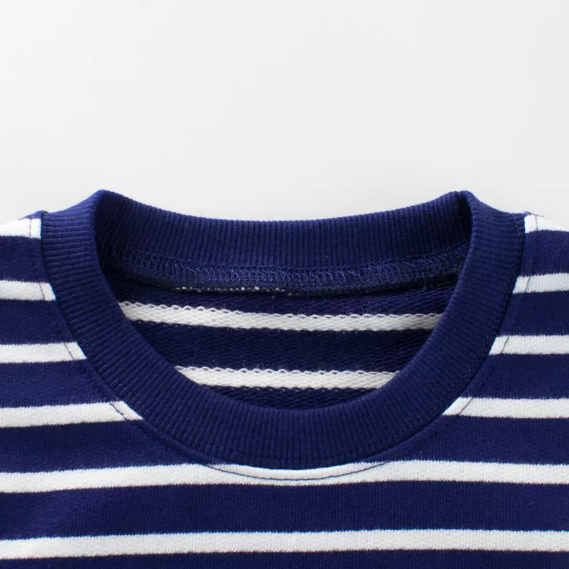 Toddler Kid Blue Striped Round Neck Long Sleeve Pullover Sweater