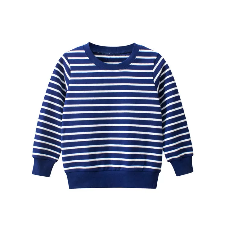 Toddler Kid Blue Striped Round Neck Long Sleeve Pullover Sweater