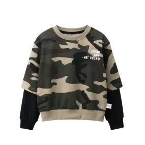 Toddler Kids Boys Letter Print Camouflage Round Neck Long Sleeve Top