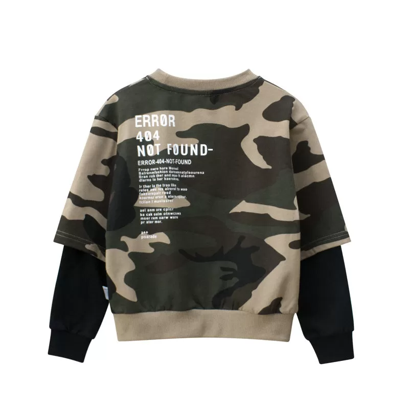 Toddler Kids Boys Letter Print Camouflage Round Neck Long Sleeve Top