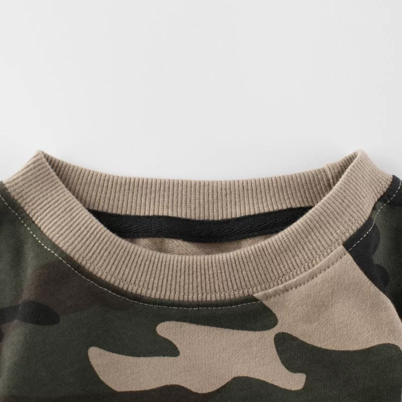 Toddler Kids Boys Letter Print Camouflage Round Neck Long Sleeve Top