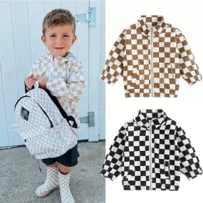 Toddler Kids Checkerboard Print Zipper Jacket