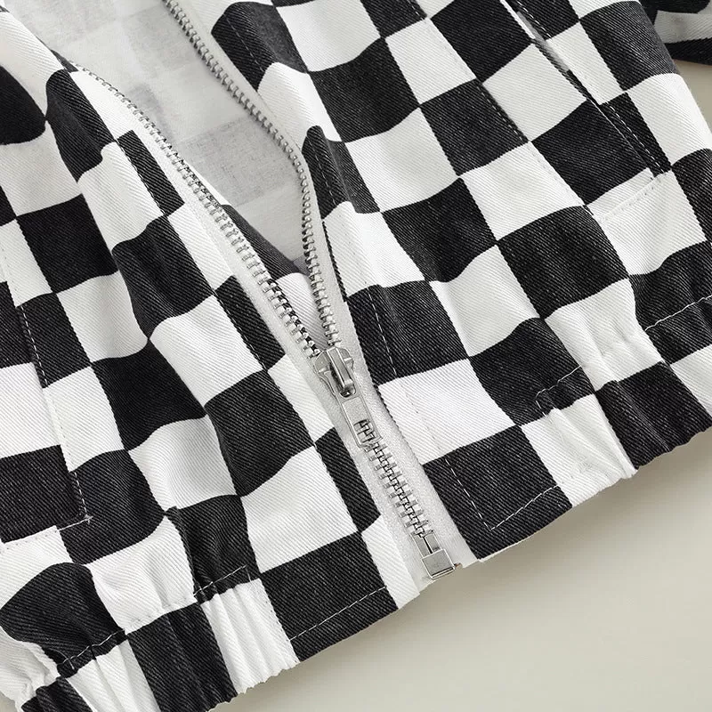 Toddler Kids Checkerboard Print Zipper Jacket