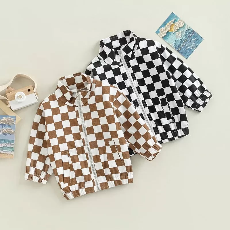 Toddler Kids Checkerboard Print Zipper Jacket