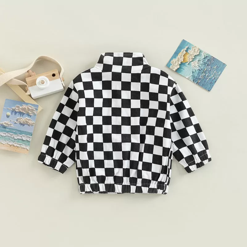 Toddler Kids Checkerboard Print Zipper Jacket