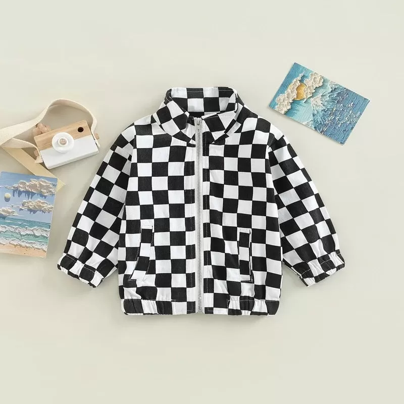 Toddler Kids Checkerboard Print Zipper Jacket