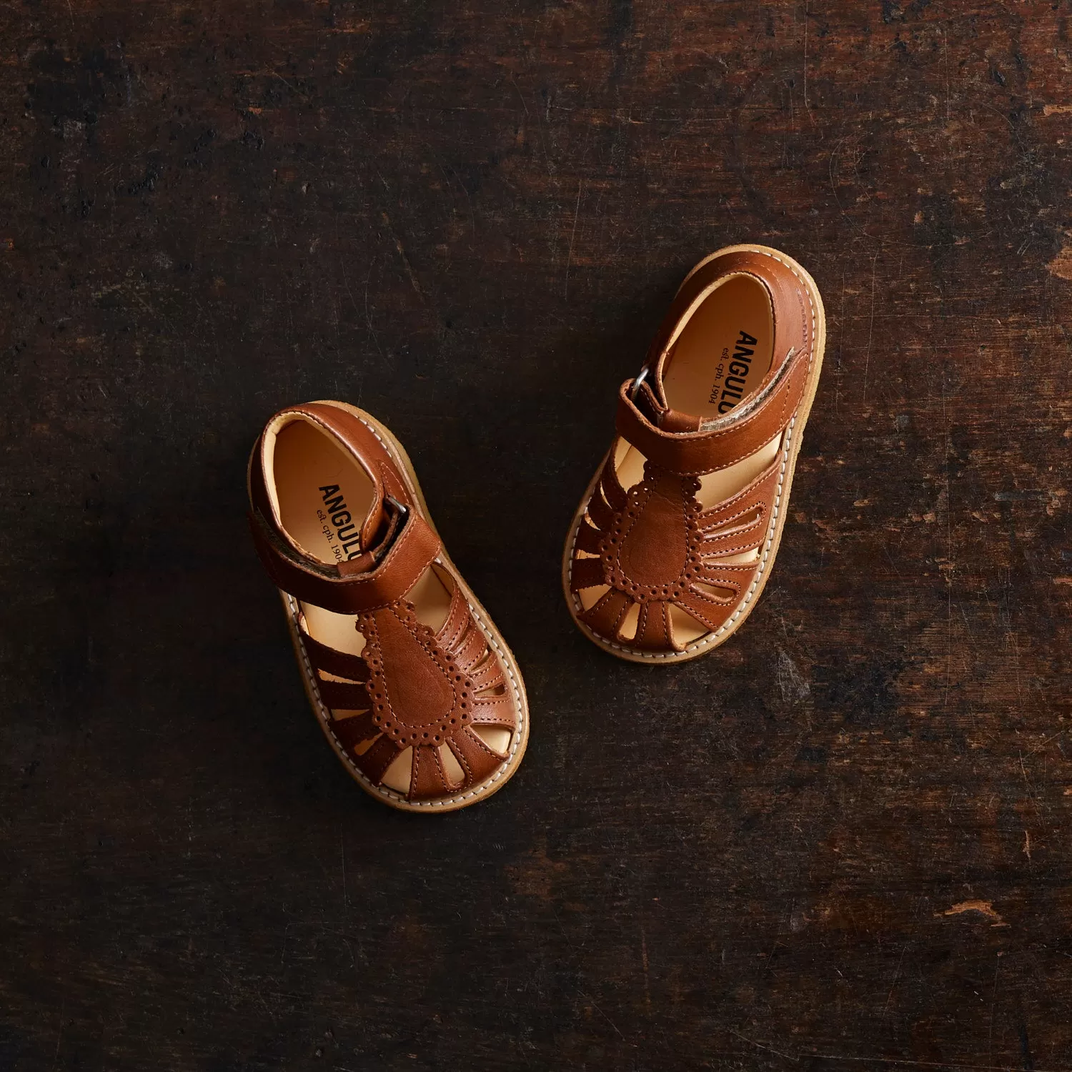 Toddler Leather Petal Scallop Sandals - Cognac