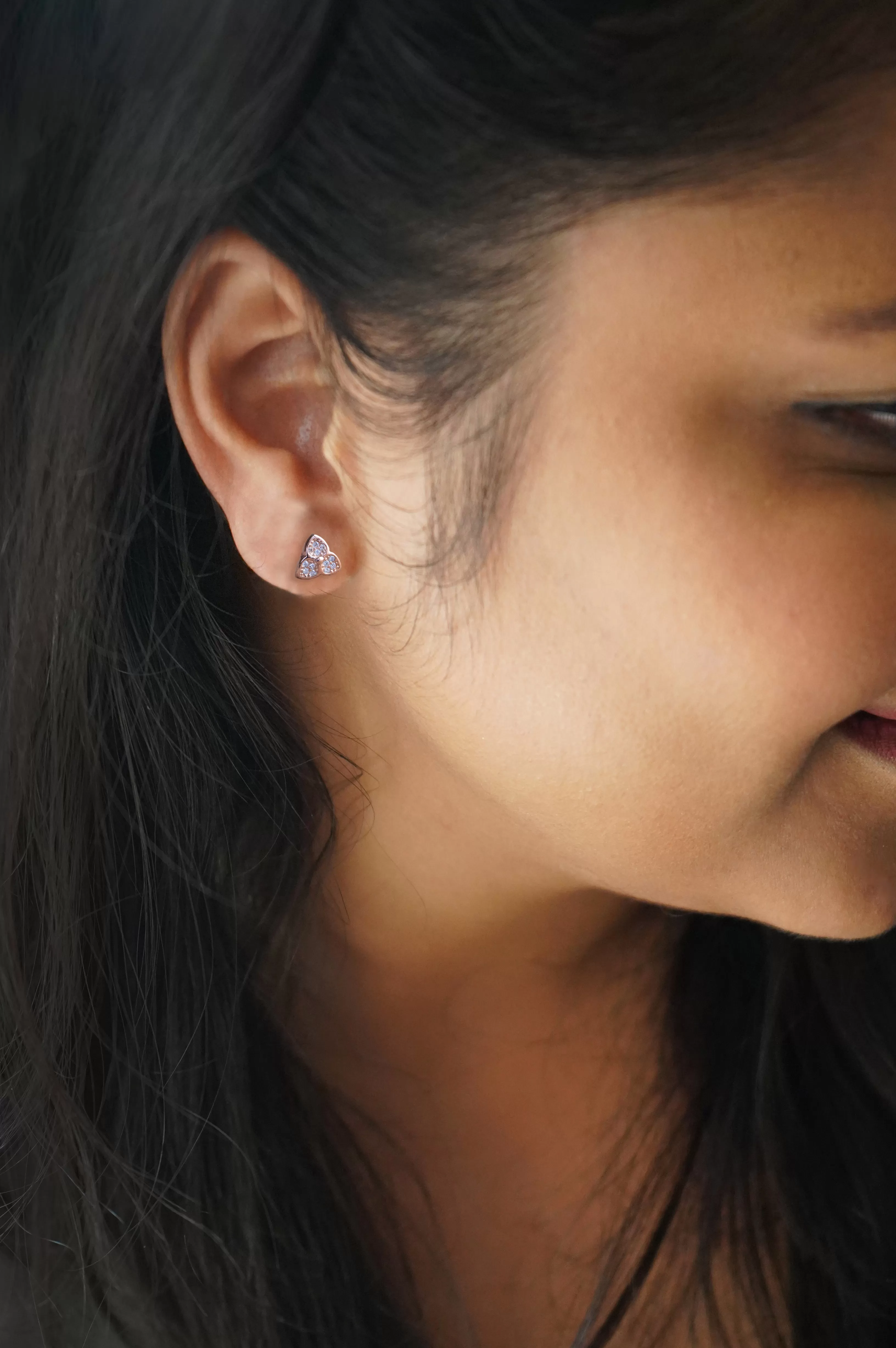 Tri-Petal Flower Sterling Silver Earrings