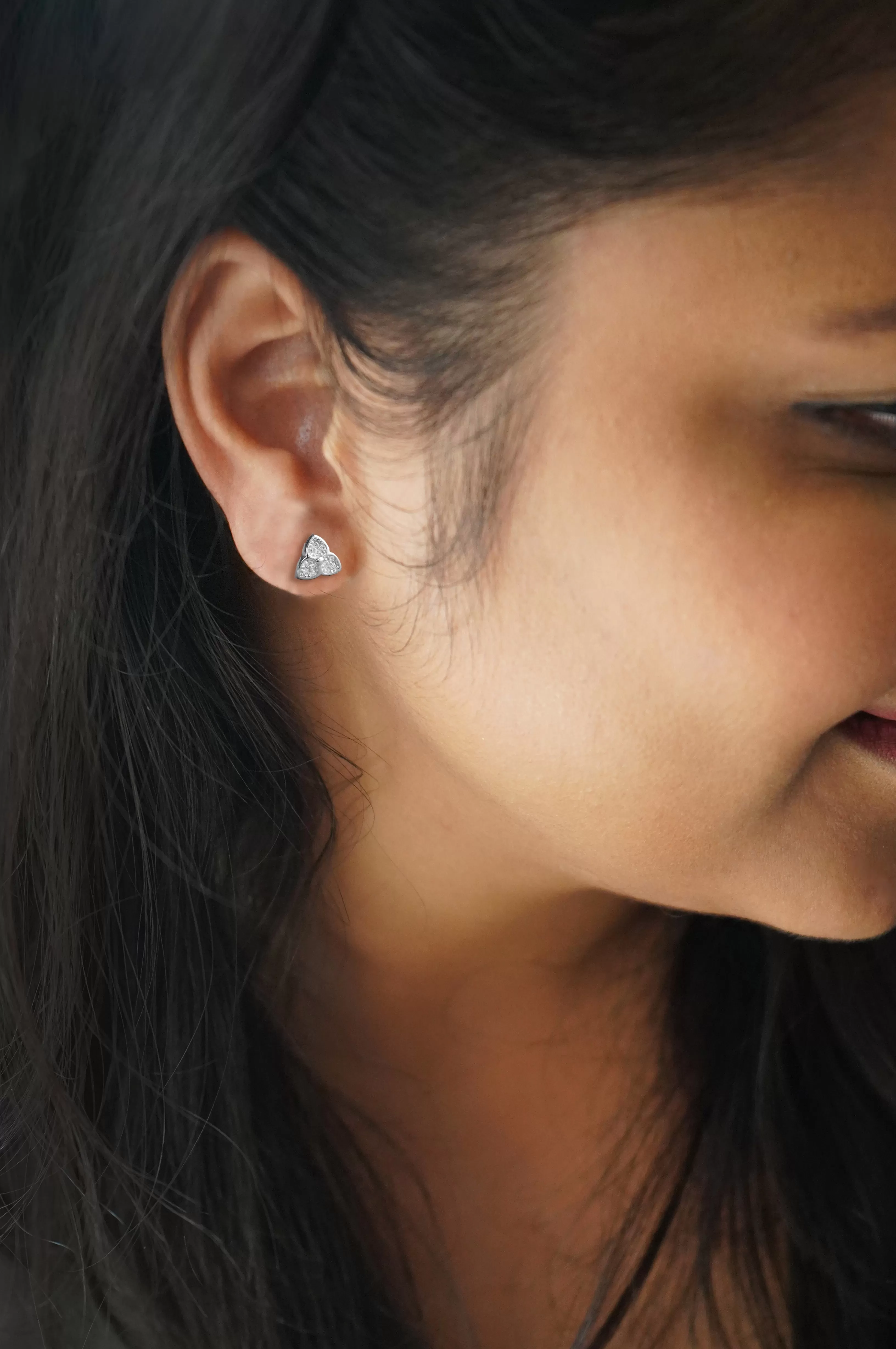 Tri-Petal Flower Sterling Silver Earrings