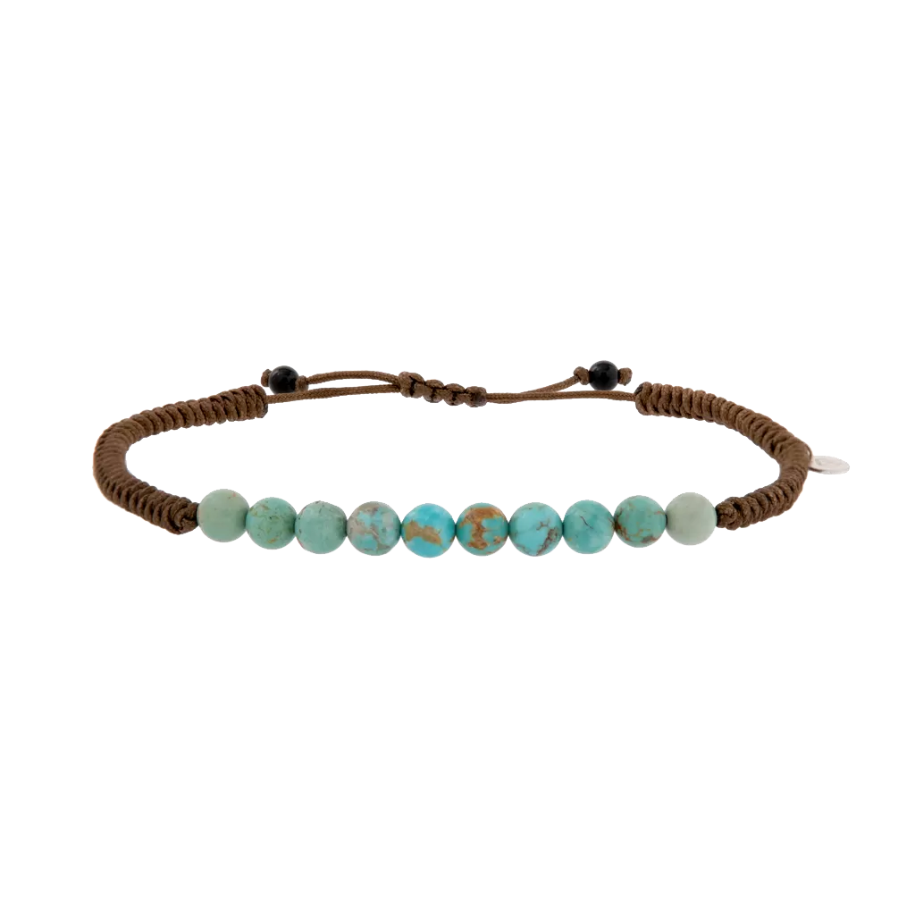 Turquoise Brown Cable Drawstring Bracelet