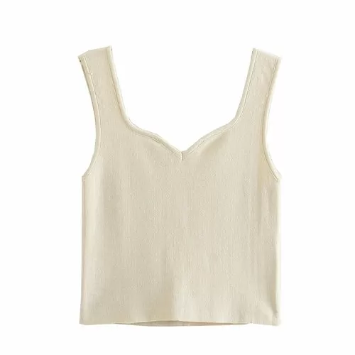 V Neck Summer White Crop Top Women Casual Backless Sleeveless Basic T