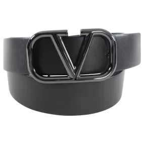 Valentino V Logo Black Leather Belt - 95 / 38