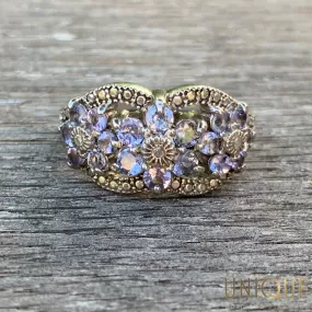 Vintage Sterling Silver Lavender CZ Flower Trio Ring