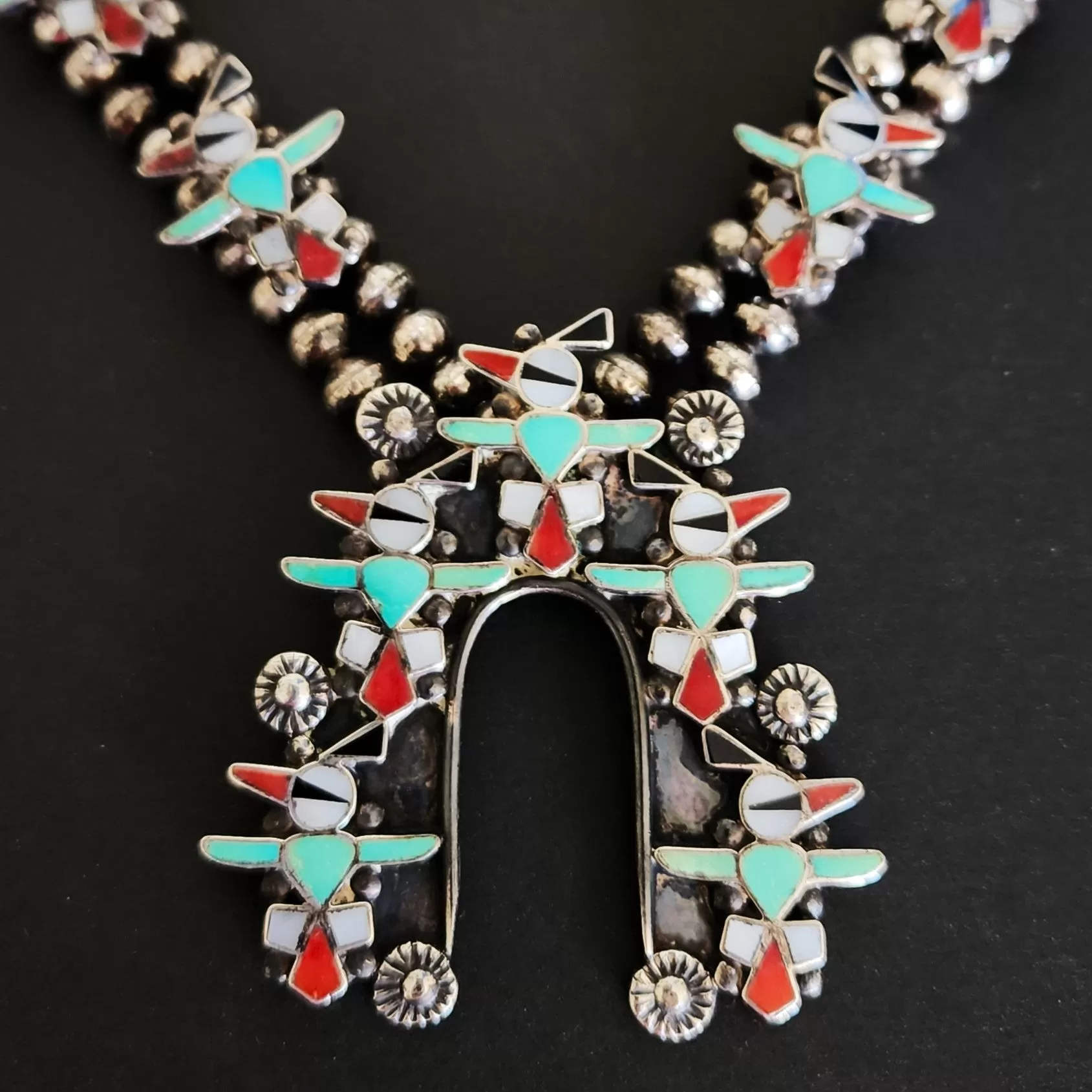 Vintage Zuni Thunderbirds Necklace - 27 Long