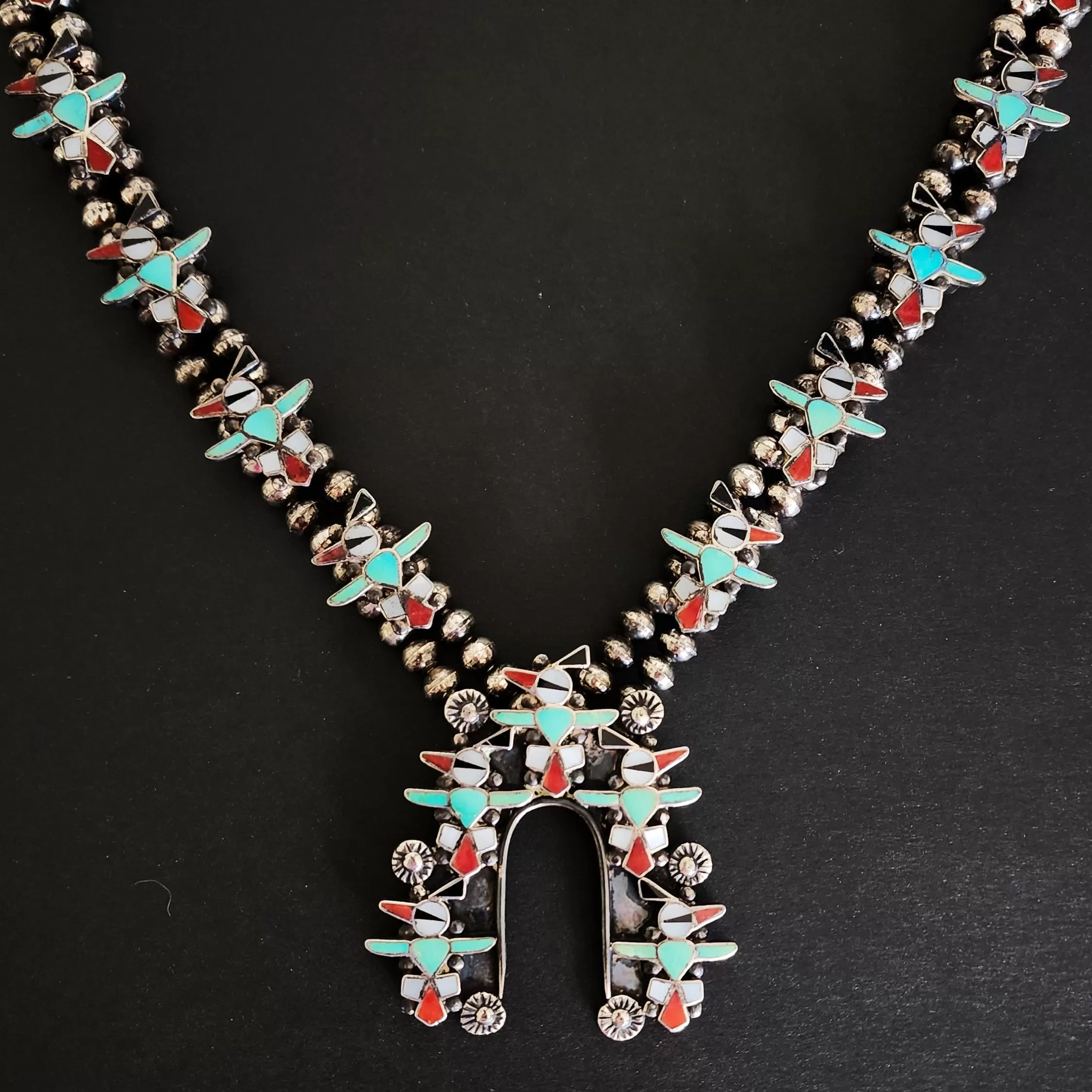 Vintage Zuni Thunderbirds Necklace - 27 Long