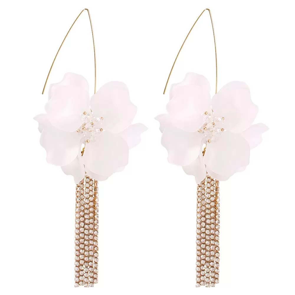 White Flower Rhinestone Dangle