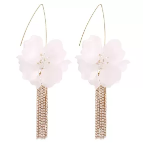 White Flower Rhinestone Dangle