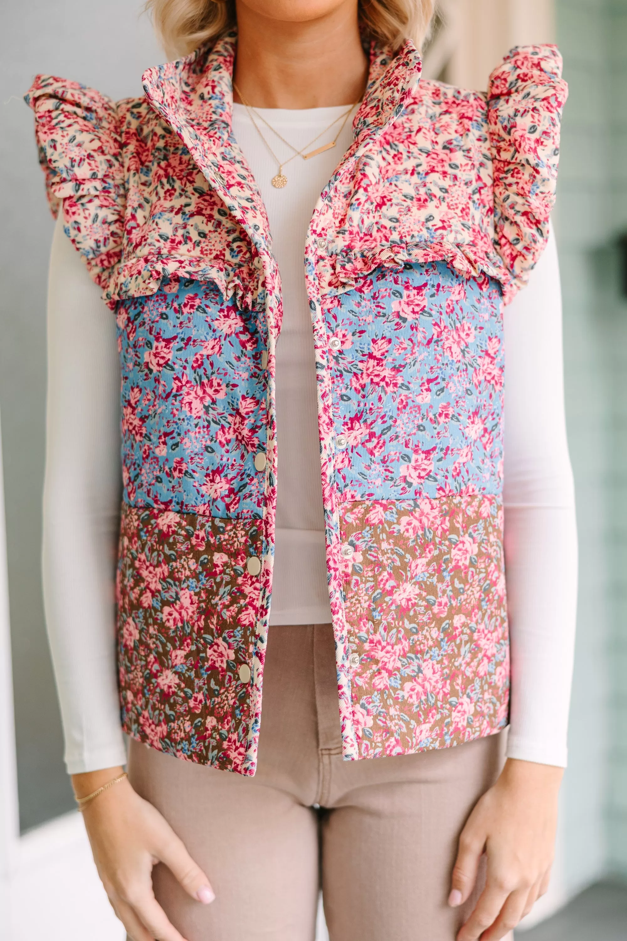 Wide Range Pink Ditsy Floral Vest