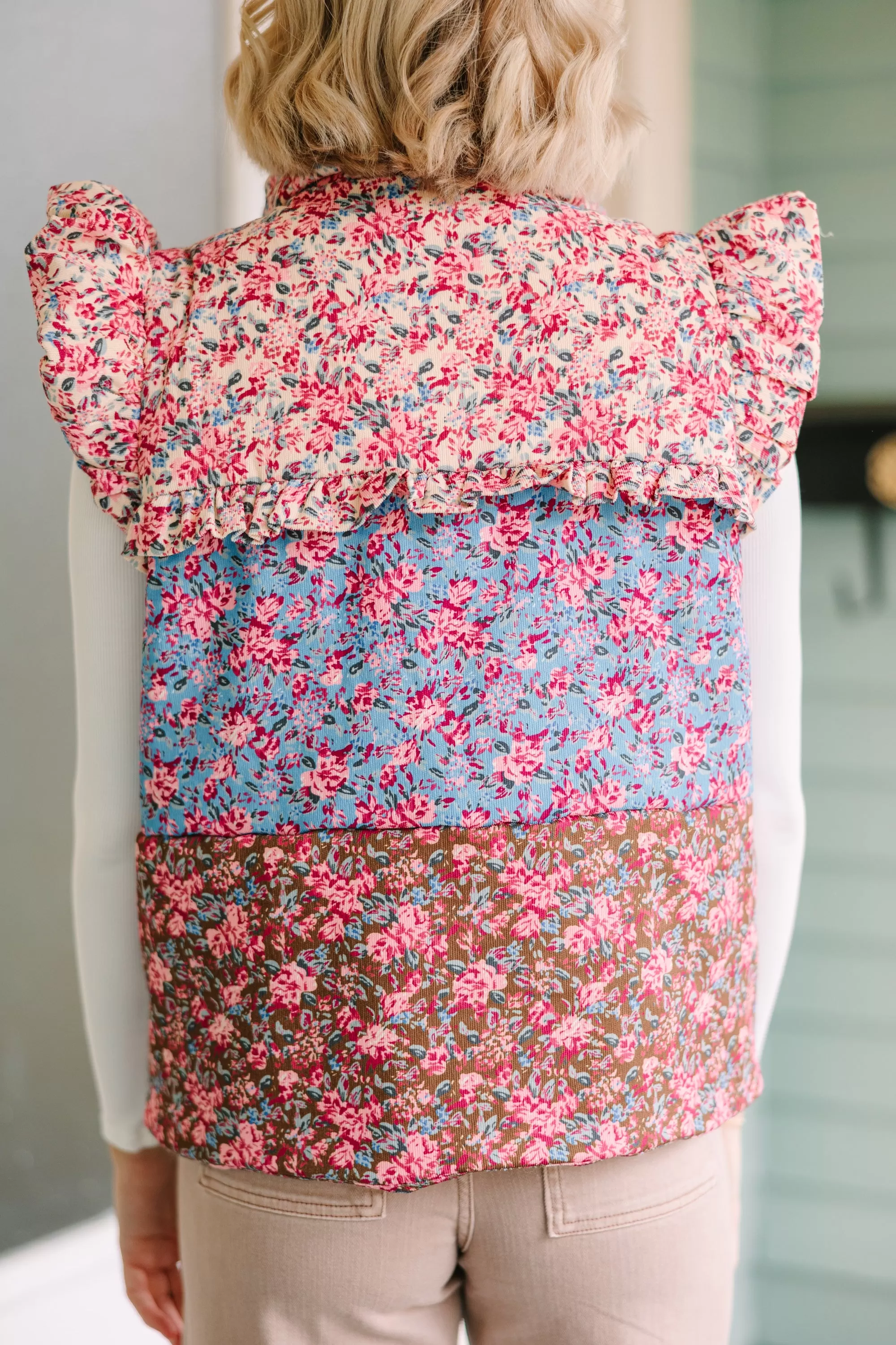 Wide Range Pink Ditsy Floral Vest