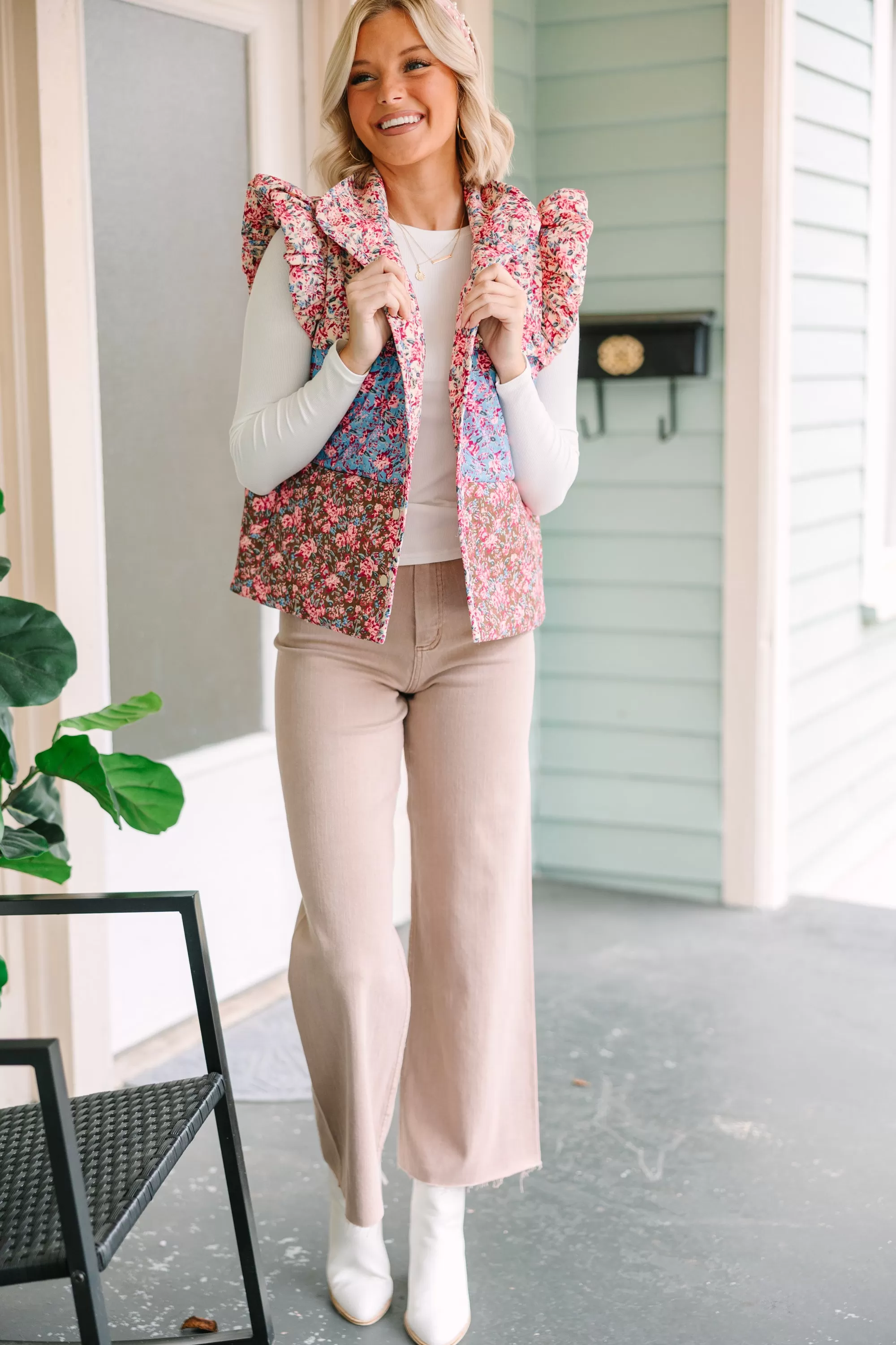 Wide Range Pink Ditsy Floral Vest