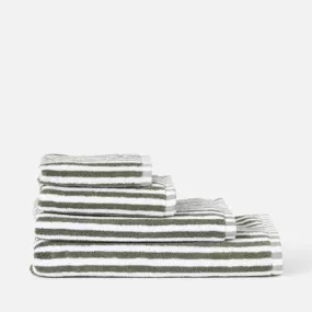 Wide Stripe Cotton Face Cloth -  Olive / White