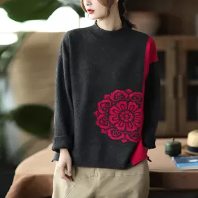 Winter Retro Flower Knitted Sweater Jumper