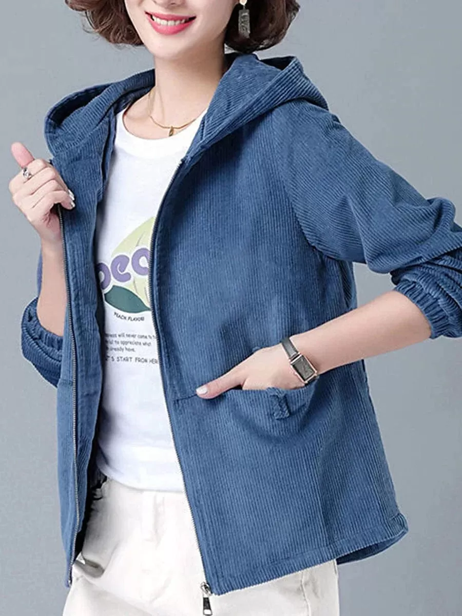 Women's Corduroy Hoodie Jacket with Chic Bowknot Detail