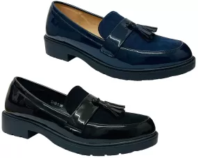 Women's Faux Patent Leather Tassel Slip On Shoes