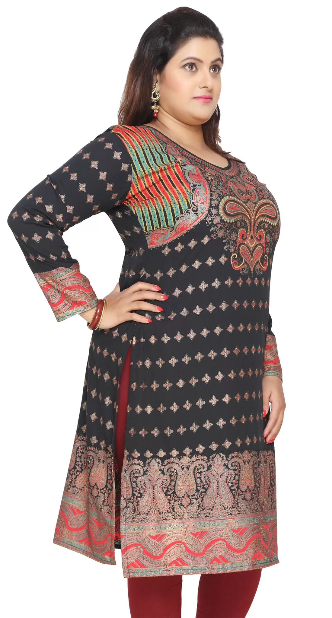 Womens Indian Tunics Kurti Long Top Plus Size (Black)