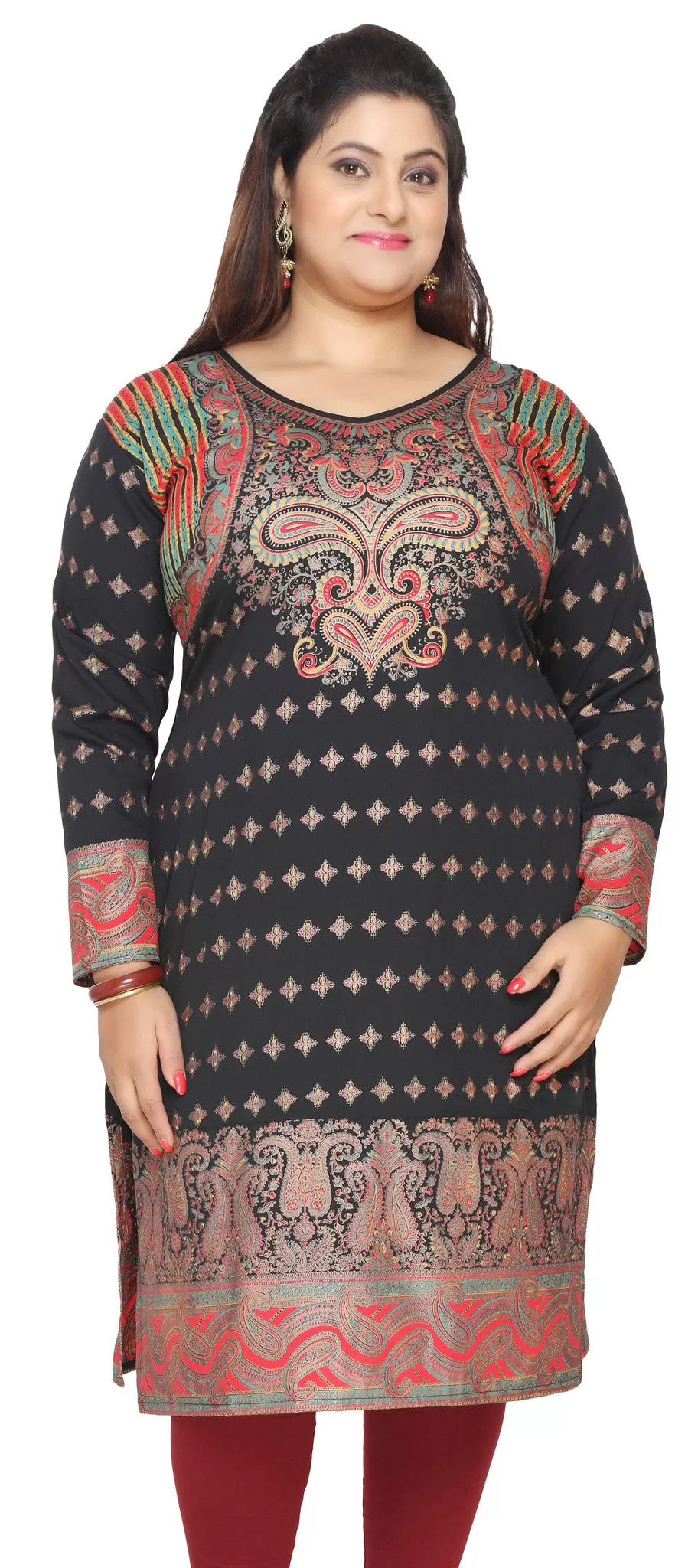 Womens Indian Tunics Kurti Long Top Plus Size (Black)