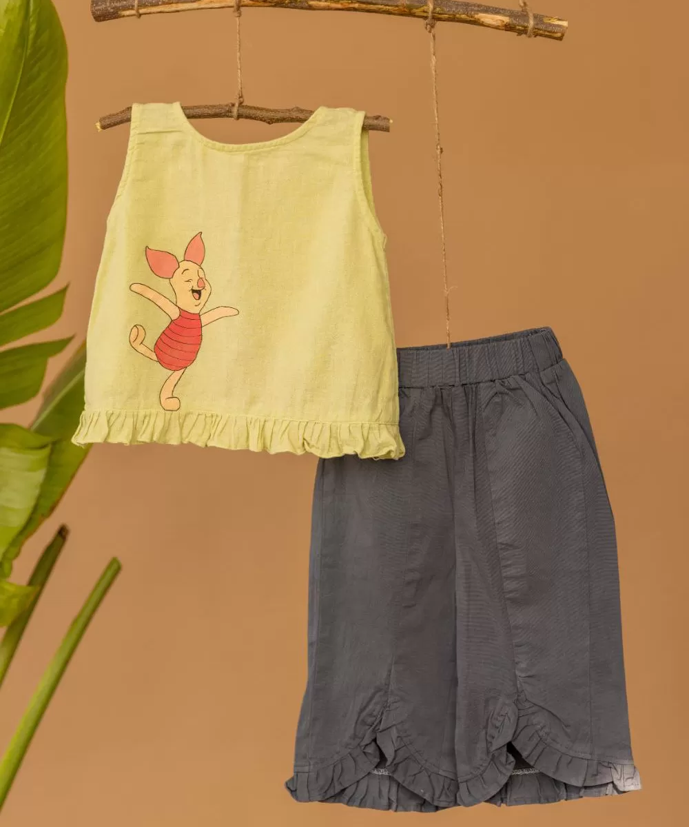 Yellow grey handwoven cotton piggy partner co ord set