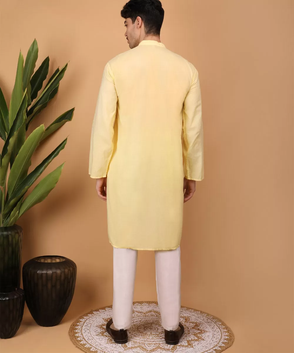 Yellow hand embroidery chikankari cotton kurta