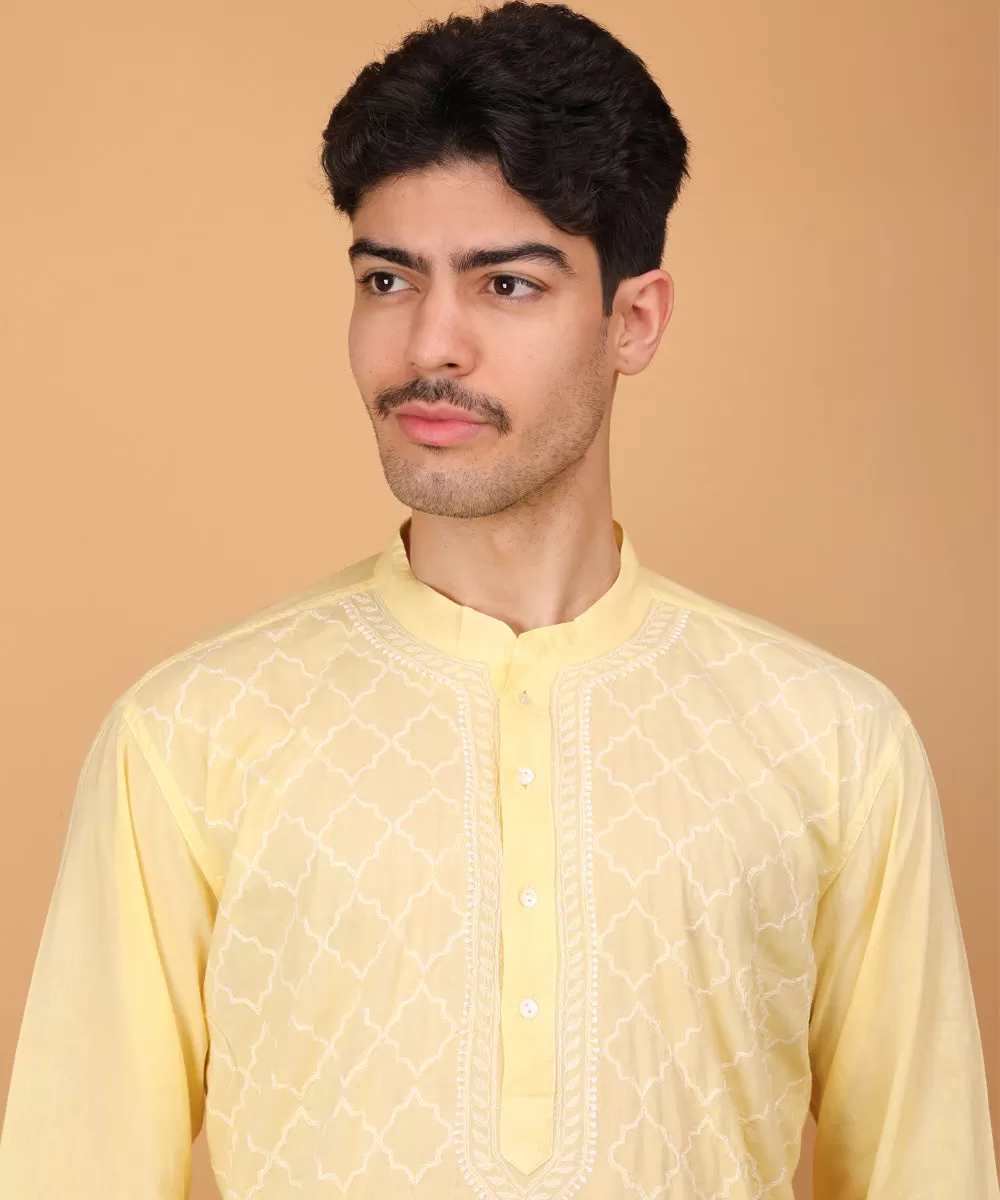 Yellow hand embroidery chikankari cotton kurta