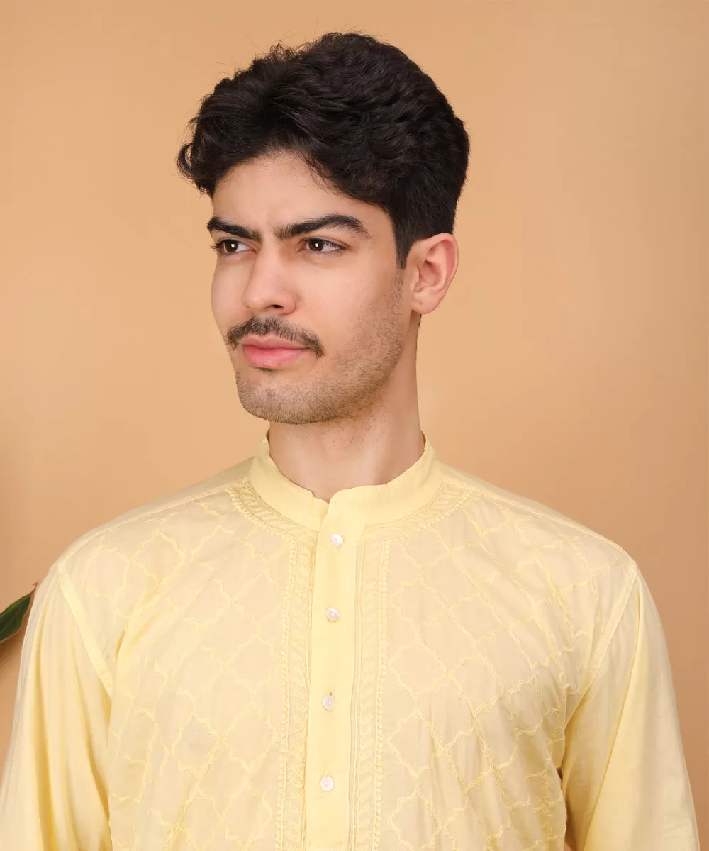 Yellow hand embroidery cotton chikankari kurta