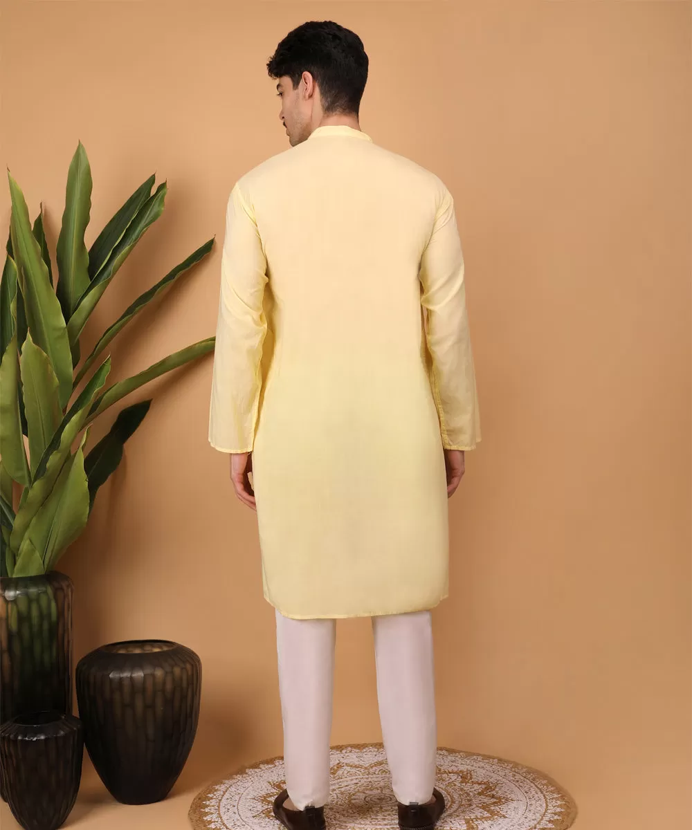 Yellow hand embroidery cotton chikankari kurta