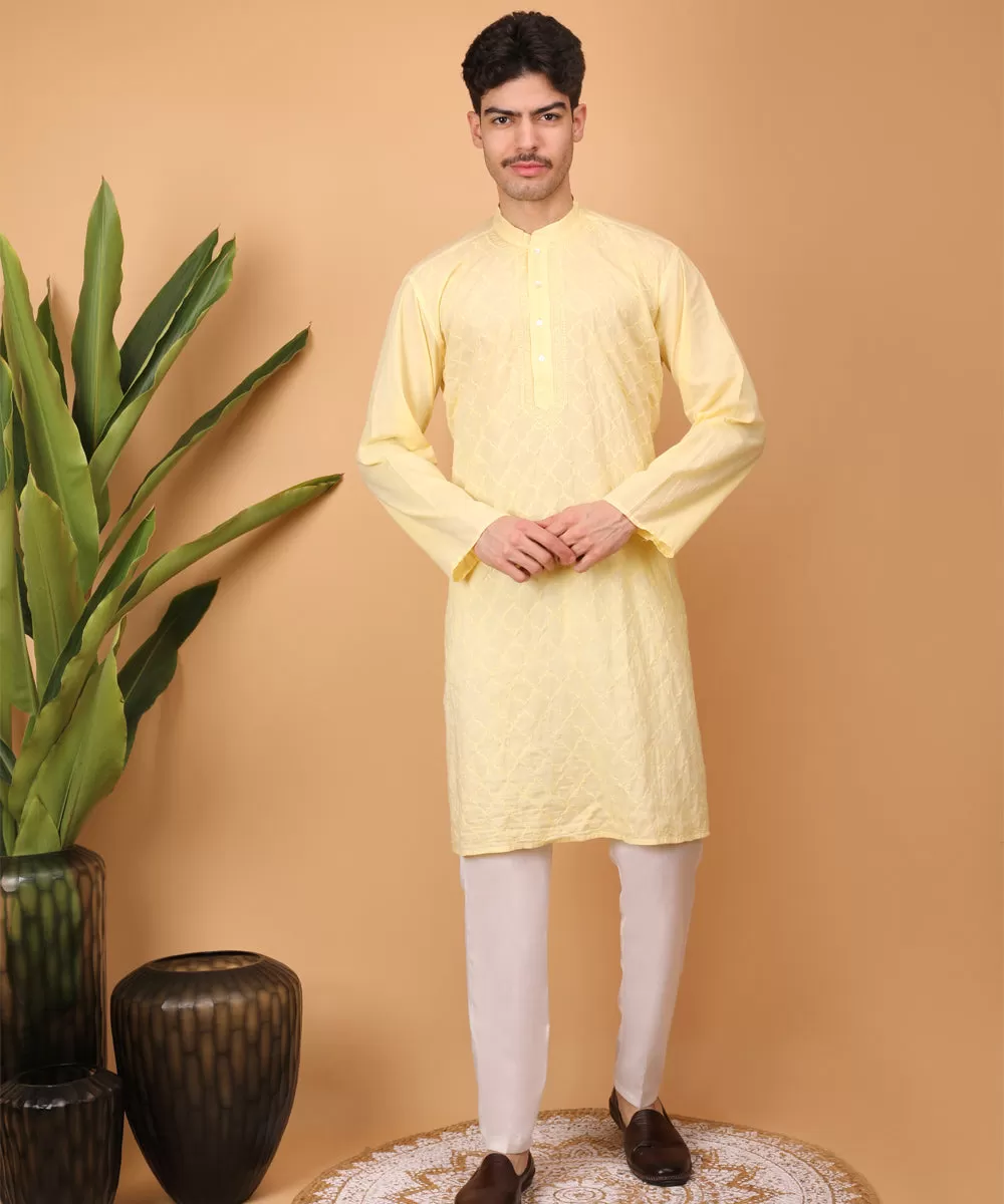 Yellow hand embroidery cotton chikankari kurta