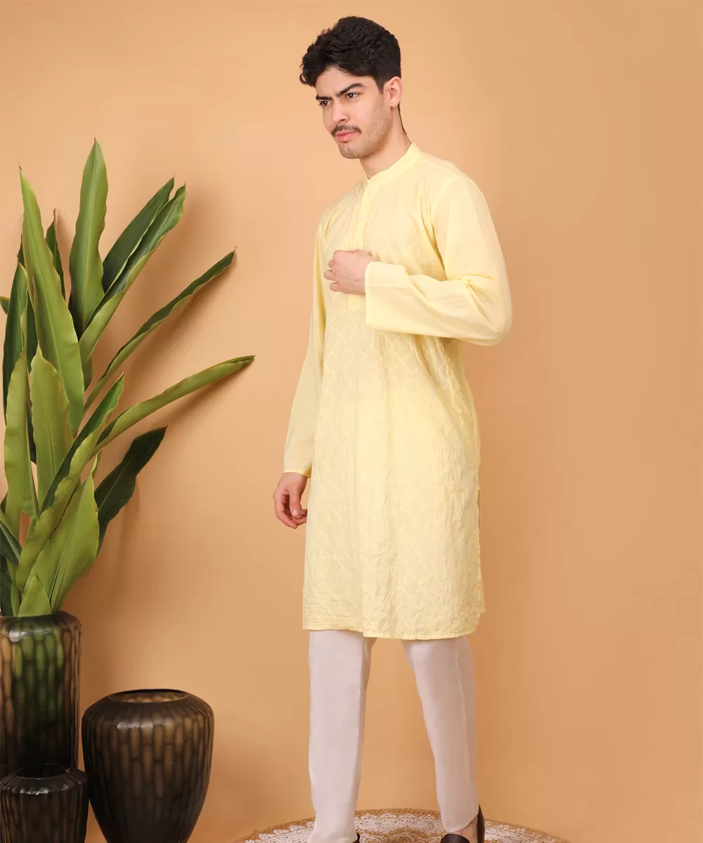 Yellow hand embroidery cotton chikankari kurta